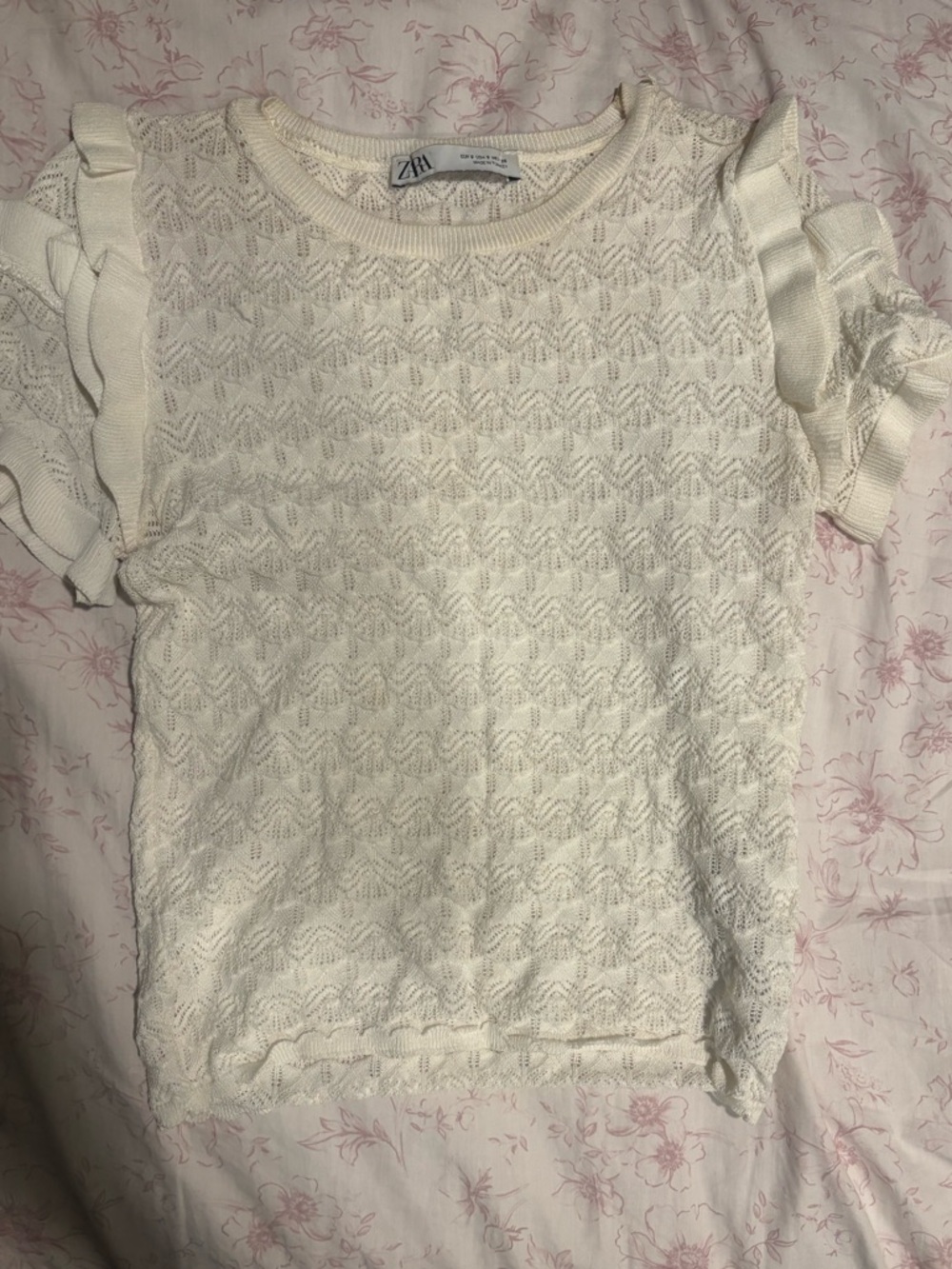 Zara Cream Knit Ruffle Sleeve Top